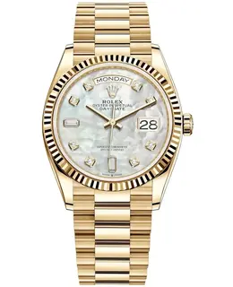 Rolex Day-Date Yellow Gold Mother of Pearl Diamond Dial Women's Watch Model M128238-0011
