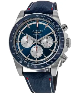 Longines Conquest Automatic Chronograph l3.835.4.91.2 Blue Dial Fabric Strap Men's Watch