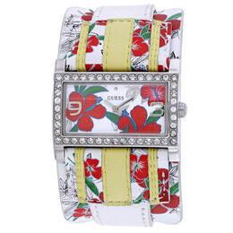 Guess W95266L1 Women's Classic Quartz Analog Watch with White Leather Strap and Silver Tone Case