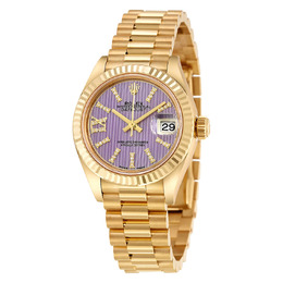 Rolex Lady-Datejust 28 Lilac Dial 18K Yellow Gold President Automatic Ladies Watch 279178lirsdp
