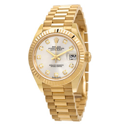 Rolex Lady Datejust Silver Diamond Dial Automatic 18 Carat Yellow Gold President Watch 279178 279178sdp