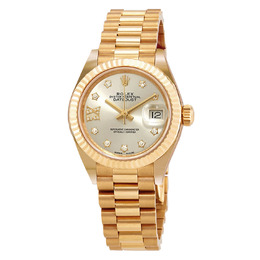 Rolex Lady-Datejust Silver Diamond Dial Ladies 18kt Yellow Gold President Watch 279178srdp