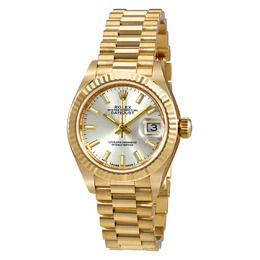 Rolex Lady-Datejust 28 Silver Dial 18K Yellow Gold President Automatic Ladies Watch 279178ssp