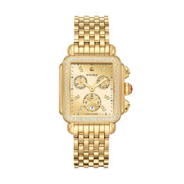 Michele Deco Chronograph Quartz Diamond Gold Dial Ladies Watch MWW06A000806