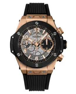 Hublot Big Bang Unico King Gold Ceramic Automatic Chronograph Skeleton Dial 18K Rose Gold Black Rubber Strap Men's Watch 441.om.1181.rx