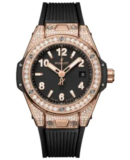 Hublot Big Bang One Click Pave Automatic Diamond Set 18K King Gold Black Rubber Strap Women's Watch 485.ox.1180.rx.1604