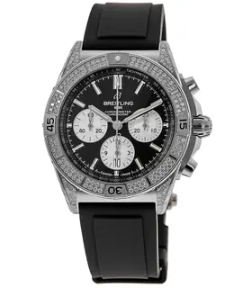 Breitling Chronomat B01 AB0134721B1S1 Men's Chronograph Automatic Watch Black Dial Diamond Bezel Rubber Strap