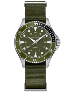 HAMILTON KHAKI NAUTICAL SCUBA QUARTZ GREEN DIAL FABRIC STRAP WOMEN'S WATCH H82241961