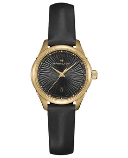 Hamilton Jazzmaster Lady Quartz Black Dial Yellow Gold PVD Steel Satin Strap Women's Watch h32201430