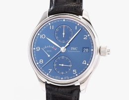 IWC Portugieser Hand-Wind Chronograph Monopusher Blue Dial Mens Watch IW515301