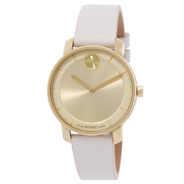 Movado Access Bold Series Gold-tone Stainless Steel Analog Quartz Movement Ladies Watch 34mm White Leather Strap