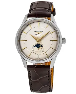 Longines Flagship Heritage Moonphase Automatic Silver Dial Leather Strap Men's Watch l4.815.4.78.2