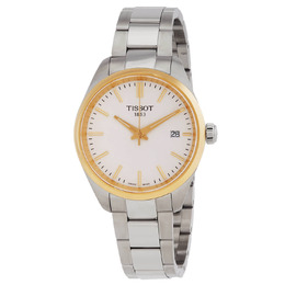 T1502102103100 Tissot PR 100 Ladies Quartz Watch Silver Dial Yellow Gold PVD Bezel Analog Date