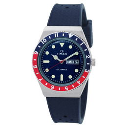 Timex Q Men's Quartz Analog Watch Blue Dial Pepsi Bezel TW2V32100