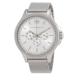 Technomarine Moonsun Series Mens Quartz Watch with Silver Dial and Steel Mesh Bracelet - Model TM-822017