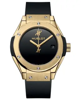 Hublot Classic Fusion Unico Original 18K Yellow Gold 29mm Quartz Black Dial Rubber Strap Women's Watch 591.vx.1230.rx.mdm