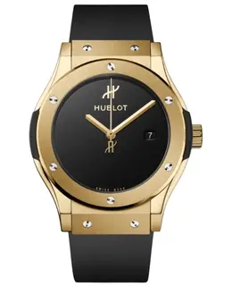Hublot Classic Fusion 42mm Original 18K Yellow Gold Automatic Black Dial Rubber Strap Men's Watch 542.vx.1230.rx.mdm