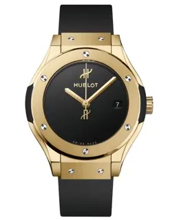 Hublot Classic Fusion 38mm Original 18K Yellow Gold Automatic Black Dial Rubber Strap Unisex Watch 565.vx.1230.rx.mdm
