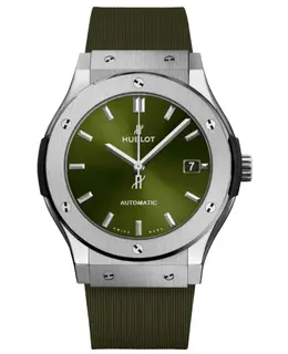 Hublot Classic Fusion 45mm Titanium Automatic Green Dial Rubber Strap Men's Watch 511.nx.8970.rx