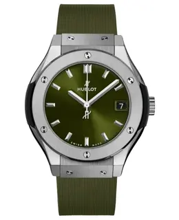 Hublot Classic Fusion 33mm Titanium Quartz Green Dial Rubber Strap Women's Watch 581.nx.8970.rx