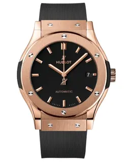 Hublot Classic Fusion 42mm King 18K Rose Gold Automatic Black Dial Rubber Strap Men's Watch 542.ox.1181.rx