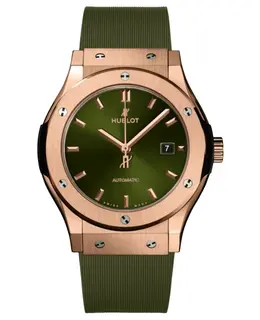 Hublot Classic Fusion 42mm King 18K Rose Gold Automatic Green Dial Rubber Strap Men's Watch 542.ox.8980.rx