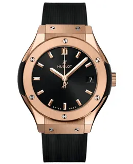 Hublot Classic Fusion 33mm King 18K Rose Gold Quartz Black Dial Rubber Strap Women's Watch 581.ox.1480.rx