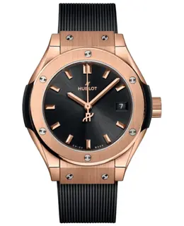 Hublot Classic Fusion King 18K Rose Gold 29mm Quartz Black Dial Rubber Strap Women's Watch 591.ox.1480.rx