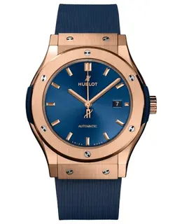 Hublot Classic Fusion 42mm King 18K Rose Gold Automatic Blue Dial Rubber Strap Unisex Watch 542.ox.7180.rx