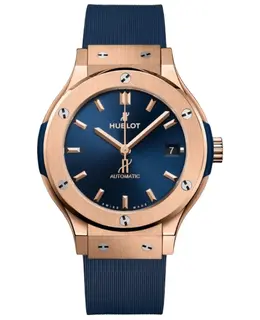 Hublot Classic Fusion 38mm King 18K Rose Gold Automatic Blue Dial Rubber Strap Unisex Watch 565.ox.7180.rx