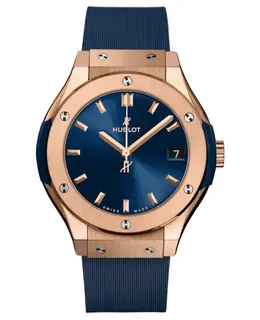 Hublot Classic Fusion 33mm King 18K Rose Gold Quartz Blue Dial Rubber Strap Women's Watch 581.ox.7180.rx