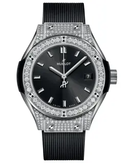 Hublot Classic Fusion Unico Titanium Pave Quartz Black Dial Diamond Case Rubber Strap Women's Watch 591.nx.1470.rx.1604