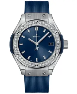 Hublot Classic Fusion Blue Titanium Quartz Diamond Bezel Rubber Strap Women's Watch 591.nx.7170.rx.1204