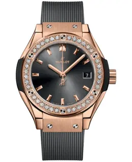 Hublot Classic Fusion Racing Grey 18K King Rose Gold Quartz Diamond Bezel Rubber Strap Women's Watch 591.ox.7080.rx.1204