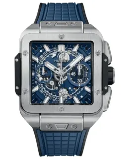 Hublot Square Bang Unico Automatic Chronograph Blue Dial Titanium Rubber Strap Men's Watch 821.nx.5170.rx