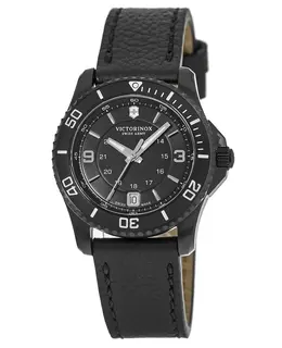 Victorinox Swiss Army Maverick Small Black Edition Quartz Leather Strap Women's Watch 241788