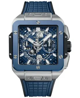 Hublot Square Bang Unico Automatic Chronograph Blue Dial Titanium Ceramic Bezel Rubber Strap Men's Watch 821.nl.5170.rx