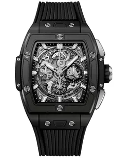 Hublot Spirit of Big Bang Chronograph Automatic Skeleton Dial Ceramic Black Rubber Strap Men's Watch 642.ci.0170.rx