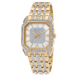 Bulova Octava Quartz Crystal Silver Dial Mens Watch 98a295