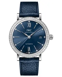 IWC Portofino Automatic 37 Blue Dial Diamond Bezel Leather Strap Women's Watch IW658602