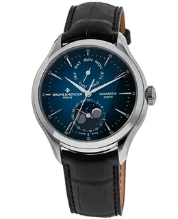 Baume & Mercier Clifton Automatic Blue Moonphase Dial Leather Strap Men's Watch 10593
