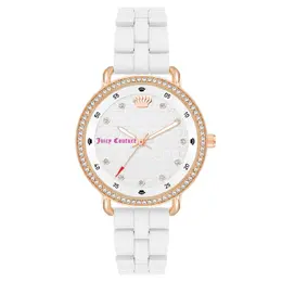Juicy Couture jcjc1310rgwtac - Quartz Analogical Watch, Pink Metal Case & White Bracelet