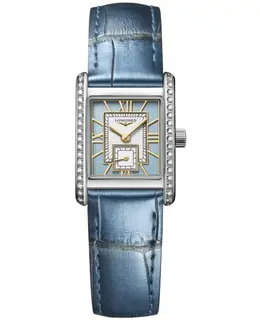 Longines DolceVita Mini Quartz Blue Dial Diamond Bezel Leather Strap Women's Watch Model L5.200.0.95.2