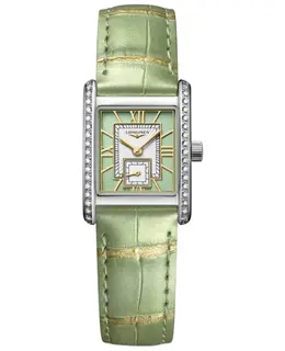 Longines DolceVita Mini Quartz Green Dial Diamond Bezel Leather Strap Women's Watch l5.200.0.05.2