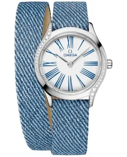 Omega De Ville Tresor Mini Quartz White Dial Diamond Bezel Blue Leather Strap Women's Watch 428.17.26.60.04.009