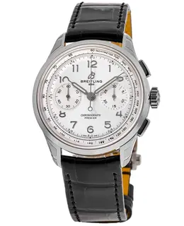 Authentic Breitling Premier Chronograph 40 AB0930371G1P1 - Silver Dial, Black Alligator Leather Strap