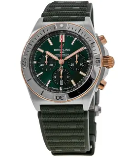 Breitling Chronomat B01 42 Automatic Chronograph Green Dial with Rose Gold Bezel and Rubber Strap | Article: ub0134131l1s1