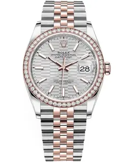 Rolex Datejust 36m Model M126281RBR-0021: Steel & Everose Gold, Silver Fluted-Motif Dial with Diamond Bezel