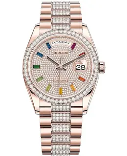 Authentic New Rolex Day-Date Model M128345RBR-004, 18kt Rose Gold Diamond Pave Dial Women's Watch