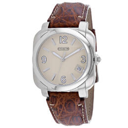Coach Mens Silver Quartz Watch with Beige Dial and Brown Leather Strap, Model 14600444
